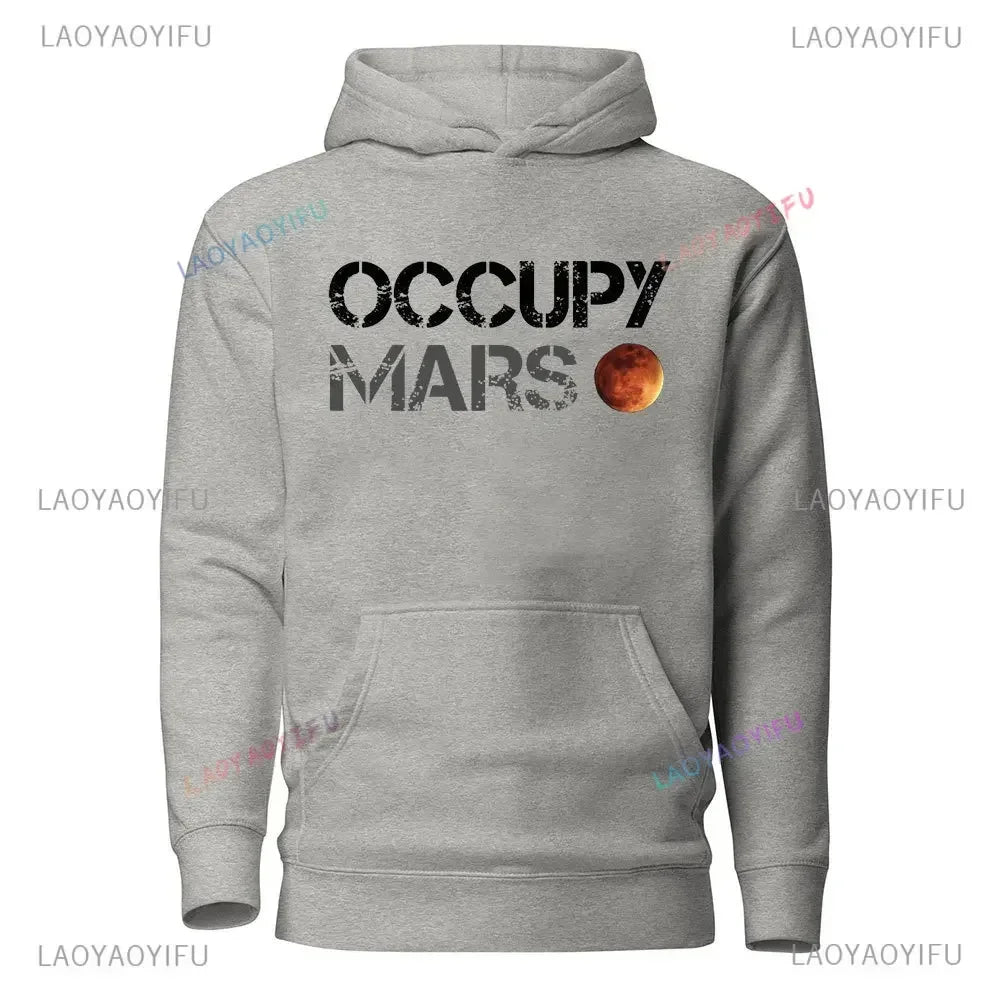 Casual Occupy Mars Minimal Design Printed Hoodies Men Sweatshirt Top Tee SpaceX Elon Musk Autumn and Winter Long-sleeved Sweater