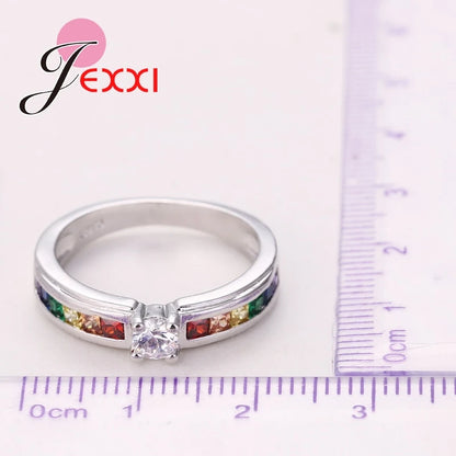 Band Jewerly Fashion 925 Sterling Silver Wedding Rings For Women Colored CZ Crystal Elegant Engagement Party Ring Anel